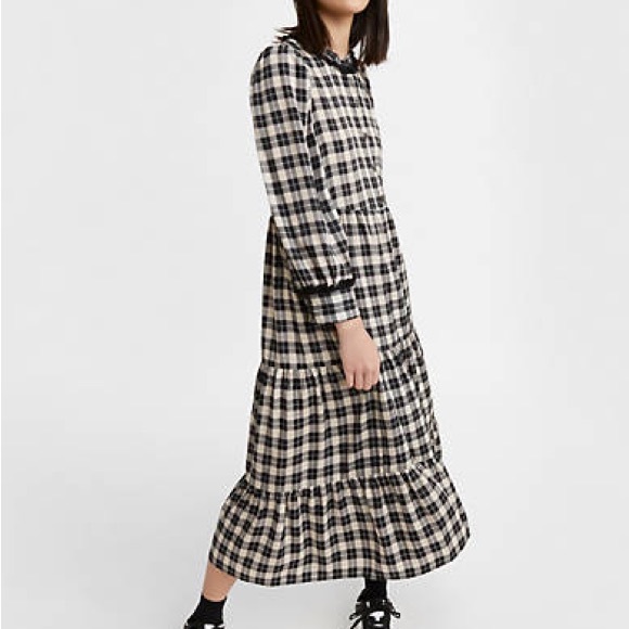 levi’s farah midi gigham plaid ruffle dress - Picture 1 of 7